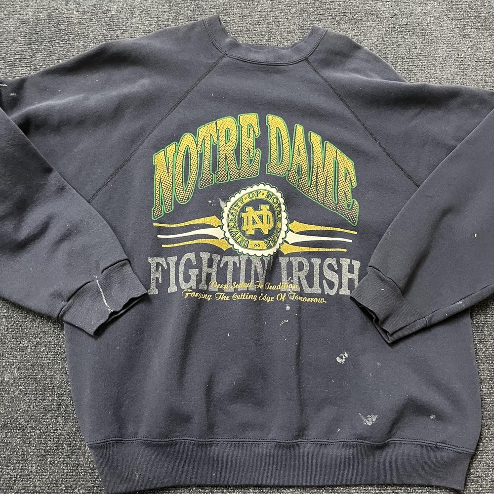 Vintage Notre Dame Fighting Irish Sweater Mens Navy NCAA Football Crewneck 90s